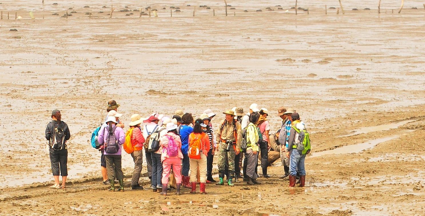 新竹市政府邀請荒野保護協會解說員，帶領學生進入香山濕地，體驗漁民挖貝及認識底棲螃蟹